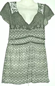 Damen Jrs SMALL DKNY Jeans Empire Taille Plissee Top Shirt Grau Samt Boho - Bild 1 von 5