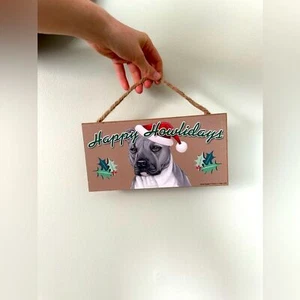 Happy Howlidays Bluenose Pit bull Dog Breed Wood Sign Plaque Holiday Home decor - Picture 1 of 4