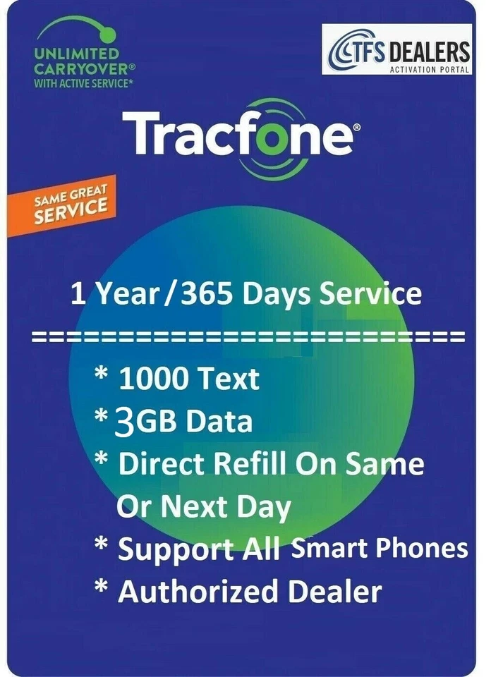 TracFone 1 Year / 365 Days+ 1000 Text + 3GB -- Digital Direct Refill All Phones - Image 1 of 1
