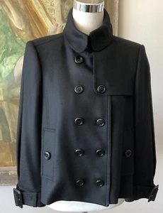 Vintage Women’s BURBERRY LONDON Black Double Breasted Wool Peacoat Jacket US8 - Picture 1 of 10