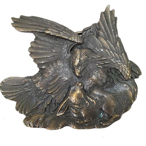 Vintage 70s Parts/Repair Bergamot Brass Belt Buckle Eagle Capturing Rabbit - Picture 1 of 7