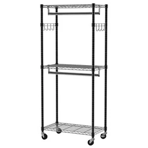 Black Clothes Rack Movable Rectangle Coat Rack Coat Rack Garment Rolling Rack - Picture 1 of 14