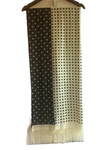 Pashmina Scarf Wrap Shawl Made In Italy Silk Cashmere Blend Cream Gray Polka Dot - Picture 1 of 7