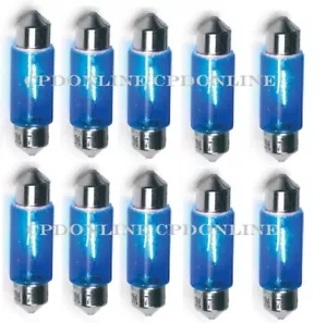 10 x BOMBILLAS XENÓN AZUL 12V 10W (t11 x 38mm) FESTÓN LUZ INTERIOR MATRÍCULA - Imagen 1 de 1