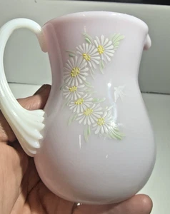 Jarra pequeña de 4" vintage ROSA con flores pintadas a mano soplado melocotón de vidrio de punto de pareja - Imagen 1 de 15
