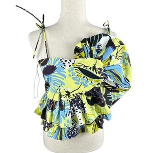 NEW NWT Tanya Taylor Claudette Taffeta Tie Shoulder Peplum Top Multi Color Sz 4 - Picture 1 of 7