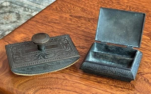 Antique Victorian Cast Metal Ink Blotter & Trinket Box – Ornate Desk Accessories - Picture 1 of 6