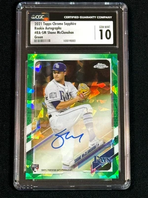 2021 Topps Chrome Shane McClanahan Sapphire Green Refractor Auto 18/50 CGC 10 - Image 1 of 4