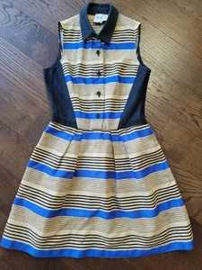 Sea New York Women’s Blue Gold Linen Cotton Mini Dress Size 2 GU - Picture 1 of 7