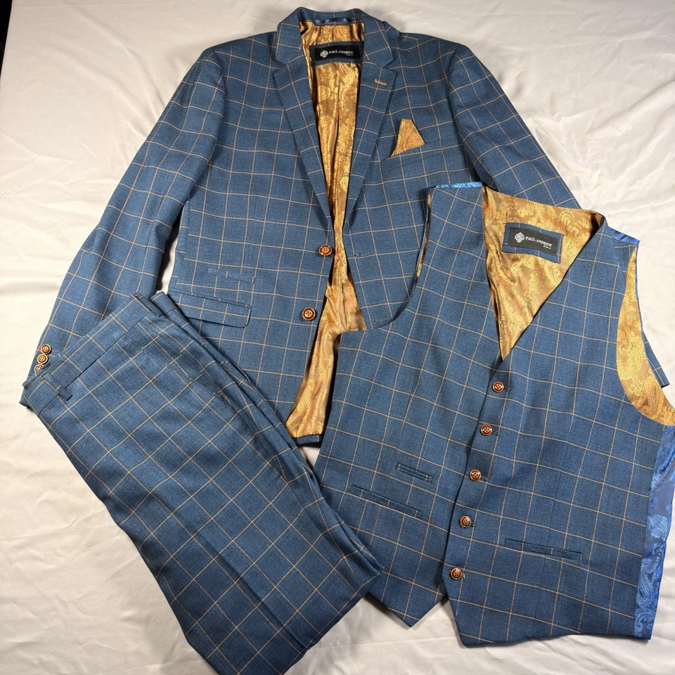 Paul Andrew Hamleys Men's 3 Piece Blue Check Suit - Image 1 of 4