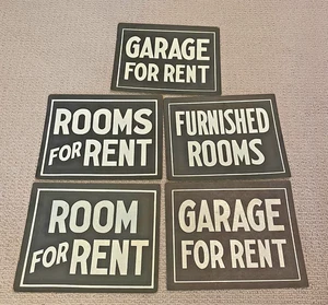VINTAGE! Set of 5 Rooms For Rent Cardboard Signs 1950s - Picture 1 of 2