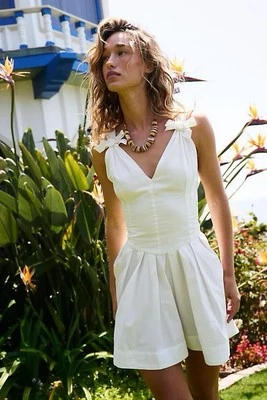 Платье Free People Lennon Dress White Eyelet Mini Fit & Flare бант ремни Cottagecore XS - Изображение 1 из 4