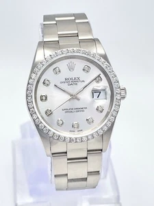 Rolex Oyster Date 34mm 15200 Silver Diamond Dial & Diamond Bezel Datejust Box - Picture 1 of 12