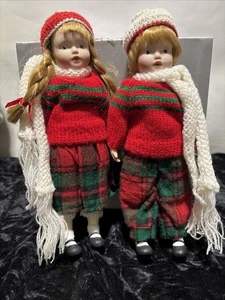 Vintage 8,5" Puppe Porzellan Weihnachten Sommersprossen Junge Mädchen passende blaue Augen - Bild 1 von 11