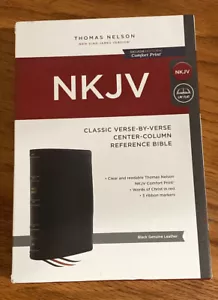NKJV Classic Verse by Verse Center Column Reference Bible Black Genuine Leather - Foto 1 di 9