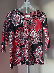 NEU MIT ETIKETT ALFRED DUNNER SUTTON PLACE BLUMENDRUCK 3/4-ÄRMEL OBERTEIL GRÖSSE M UVP $ 54 - Bild 1 von 5