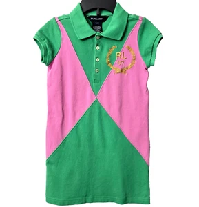 Easter Ralph Lauren Polo Dress 4 4T Diamond Emblem Rugby Golf Tennis Pink Green - Picture 1 of 8