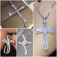 Cross Women Necklace Pendant Fashion Cubic Zircon 925 Silver Filled Jewelry