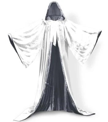 White Velvet Wizard Robe with Satin Lined Hood and Sleeves - Image 1 of 3
