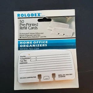Rolodex 50 Pre-Printed Refill Cards New Old Stock CS84 Home Office 1991 - Picture 1 of 2