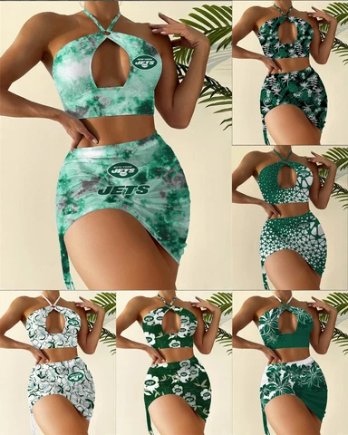 New York Jets Women's Bikini Set 2 Piece Summer Beach Halter Swimwear Suit Gift Cover