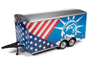 AutoWorld 1:18 Four Wheel Enclosed Trailer & Patriotic Graphics Model AMM1284 - Picture 1 of 7