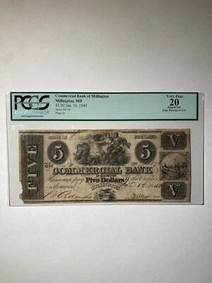 Commercial Bank Of Millington Maryland $5 1840 Very Fine Apparent - Image 1 of 2