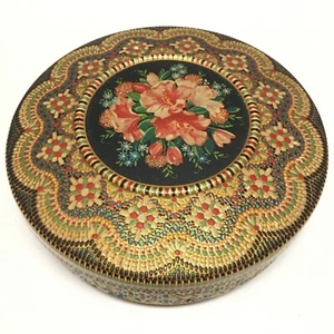 Embossed Round Tin Holland Raised Design Floral Mosaic Cloisonne Enamel Vintage - Bild 1 von 24