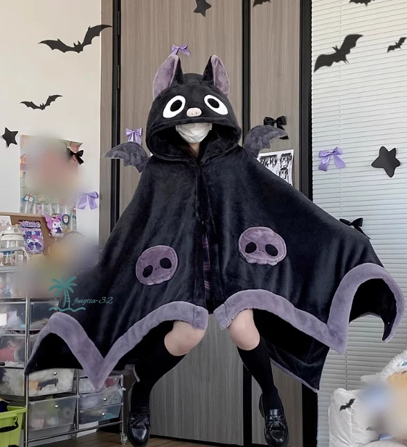 Animal Cute Bat Cloak Cape Halloween Adult Kids Winter Blanket Cloak Nightgown - Image 1 of 4