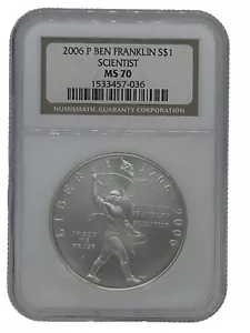 2006 P Ben Franklin Scientist Silver Dollar Commemorative MS70 PCGS #347 - Picture 1 of 13