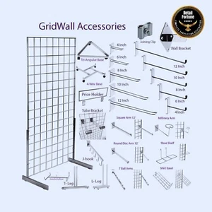 Shop Display Stand Gridwall Panel Grid Mesh Hooks Prongs Chrome Accessories - Picture 1 of 6