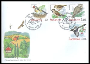 MOLDOVA - 2010 BIRDS / SPARROW GOLDFINCH OWL - 4V - FDC - Picture 1 of 4