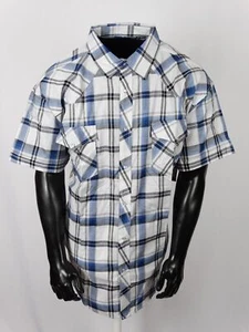 Camicia Uomo Plaid Western Tasche Manica Corta Blu Bianco Nero Snap Up 3X, 4X, 5X - Foto 1 di 3