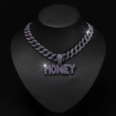 Collar Colgante HipHop Púrpura Helado DINERO CIRCONITA CÚBICA Cadena Cubana Hombres Moda Joyería NUEVO Foto 1 de 4