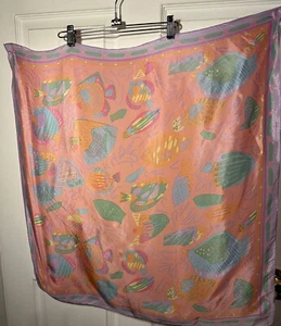 Ladies Ken Done Pastel Tropical Fish Scarf Bandana 100% Silk Measures 29"x 29” - Picture 1 of 4