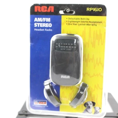 NEW RCA RP1610 AM/FM Stereo Radio Factory Sealed Lightweight Headset & Belt Clip - Image 1 of 4
