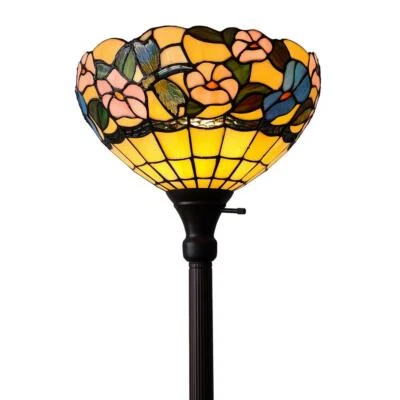 Amora Lighting Floor Lamp Torchiere Uplight Tiffany Style Hummingbirds Floral - Image 1 of 4