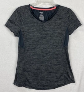 Danskin Now Semi Fitted Short Sleeve V Neck Shirt Women M 8-10 Gray Blk Dri-More - Picture 1 of 6