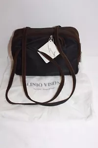 BOLSO DIVIDIDO PLINIO VISONÁ TELA MARRÓN OSCURO Y GAMUZA #6274 CON BOLSA DE POLVO - Imagen 1 de 11