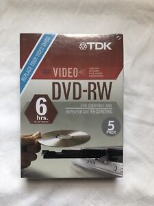 TDK DVD+RW 4x 4.7GB 5 Pack Rewriteable DVD New Sealed Blank Video Discs