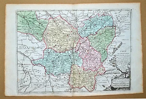 Superbe carte Côte d'or Saone et Loire Haute saone...1790 coloris époque TBE - Imagen 1 de 1