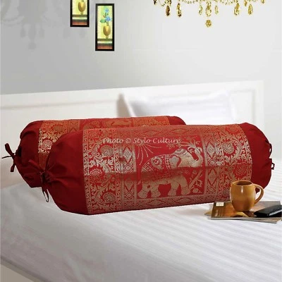 Indian Bolster Elephant Pillow Cover Bedding Cylindrical Neck Bolster Covers - Image 1 of 4
