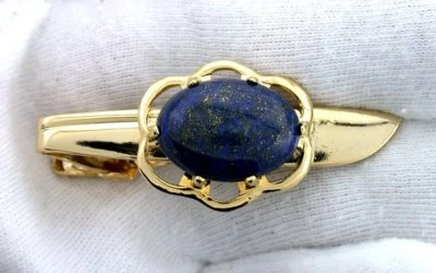 1 4/5 INCH  18x13 OVAL LAPIS GEMSTONE SWORD GOLD COLOR TIE CLIP TIE BAR EPTT3 - Image 1 of 3