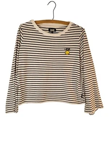 Izzue Women's Basic Cropped Tee Striped "Love" Smiley Face XS - Picture 1 of 7