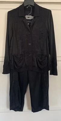🦋 Johnny Was Embroidered Black Rayon 2-Piece Suit w Drop Crotch Pants Sz S NWOT - Image 1 of 4