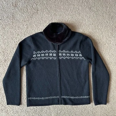 Suéter Karen Scott Mujer Mediano Cremallera Completa 100% Lana Imitación Piel Cuello Negro Foto 1 de 4