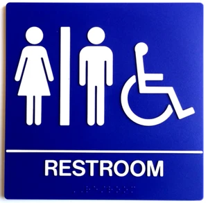 HOMBRE Y MUJER Discapacitado Cumple con ADA + Braille Azul Instalaciones Públicas - Imagen 1 de 3