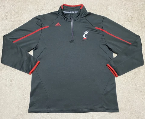 Cincinnati Bearcats Adidas Jacket Mens Large L Black Quarter Zip Climalite Adult Cover