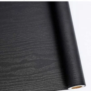 5M Self Adhesive Vinyl Film Worktop Cupboard Sticker Wallpaper Black Wood Grain - Picture 1 of 13