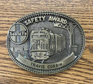 Santa Fe Railroad Safety Award Brass Belt Buckle Vintage - Picture 1 of 4